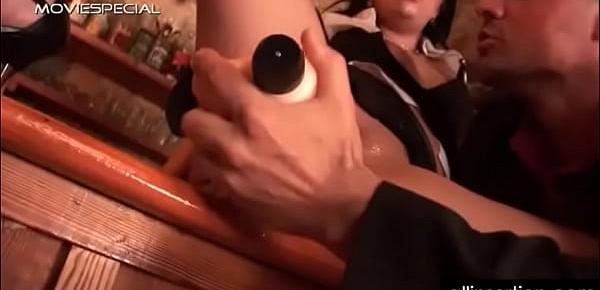  Waitress sucking monster dildo takes it in pussy